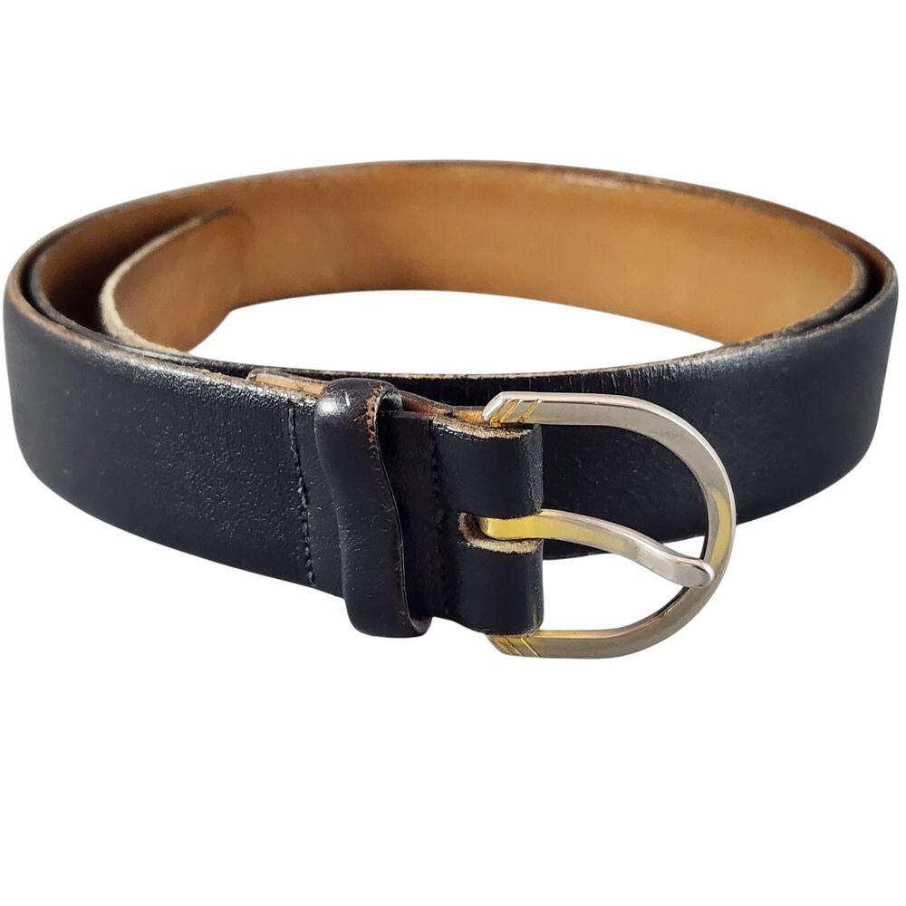 John Henry Men's Size 38 Black Leather Belt Half Round Buckle